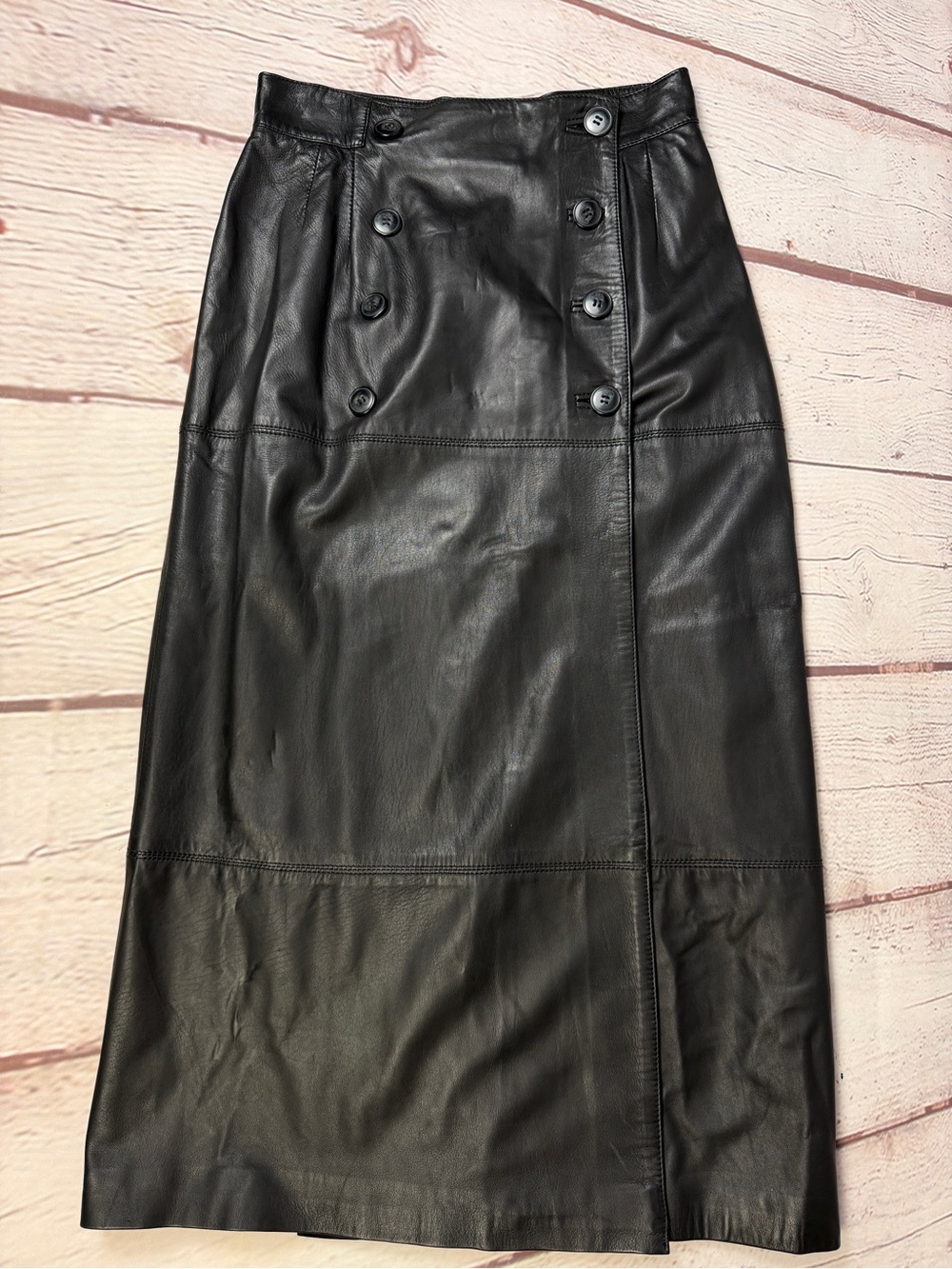 MARCO PIERGUIDI black classic soft genuine leather wrap skirt, size 44 - Picture 5 of 15